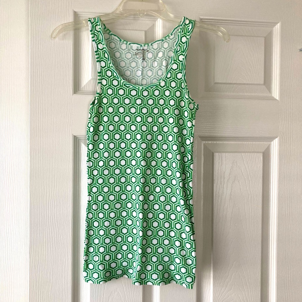 Old Navy size medium ribbed tank top with green geometric pattern